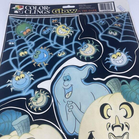 VTG Halloween Window Clings Glow In The Dark Pumpkins Ghosts Spider 2 sheets - Picture 9 of 12